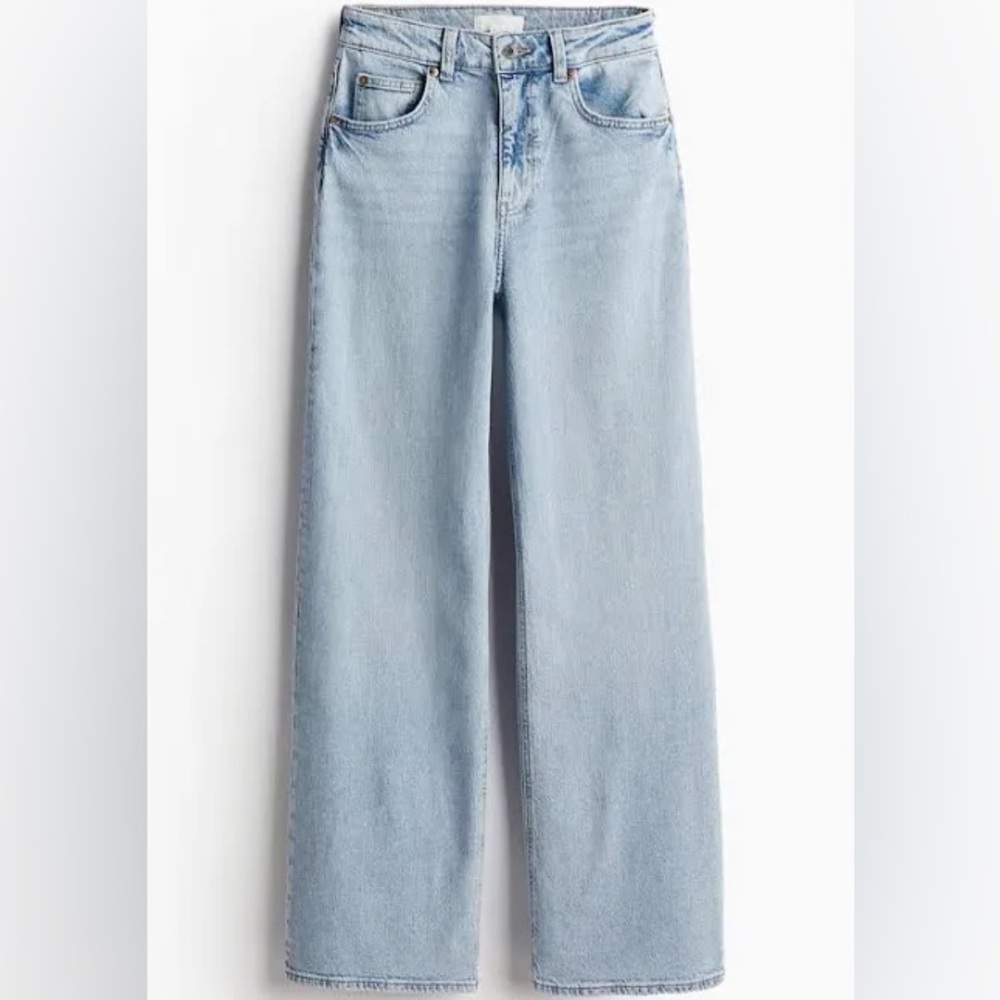 H&M & Denim High-Waisted Wide-Leg Light Wash Jeans - Size 0
